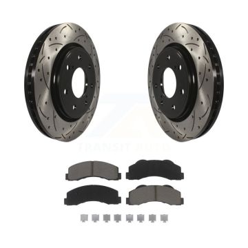 Front Drilled Slot Brake Rotor Ceramic Pad Kit For 2010-2014 Ford F-150 With 7 Lug Wheels KDC-100253