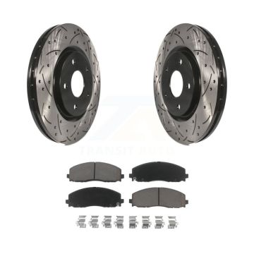 Front Drilled Slot Brake Rotor Ceramic Pad Kit For Dodge Grand Caravan Journey Chrysler & KDC-100257