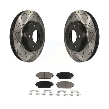 Front Coated Drilled Slotted Disc Brake Rotors And Ceramic Pad Kit For Mazda 3 CX-3 Sport KDC-100260