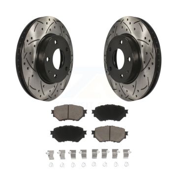 Front Coated Drilled Slotted Disc Brake Rotor Ceramic Pad Kit For 2014-2018 Mazda 3 Sport KDC-100262