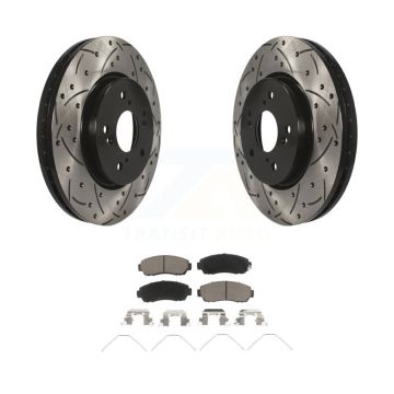 Front Coated Drill Slot Disc Brake Rotors Ceramic Pad Kit For Honda CR-V Crosstour Accord KDC-100280