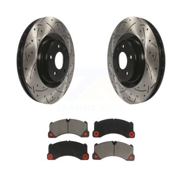 Front Coated Drilled Slotted Disc Brake Rotor Ceramic Pad Kit For 2017 Porsche Macan Base KDC-100282