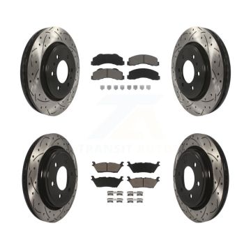 Front Rear Coated Drilled Slotted Disc Brake Rotors And Ceramic Pads Kit For Ford F-150 KDC-100291