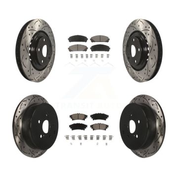 Front Rear Drill Slot Disc Brake Rotor Ceramic Pad Kit For Toyota Sienna Highlander Lexus KDC-100295