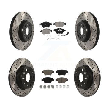 Front Rear Drilled Slot Disc Brake Rotors Ceramic Pad Kit For 2012-2014 Volkswagen Passat KDC-100296