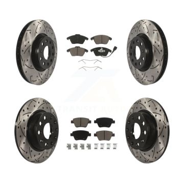 Front Rear Coated Drilled Slot Disc Brake Rotor Ceramic Pad Kit For Volkswagen Beetle GTI KDC-100297