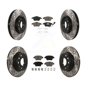 Front Rear Coated Drilled Slotted Disc Brake Rotors Ceramic Pad Kit For Volkswagen Beetle KDC-100298