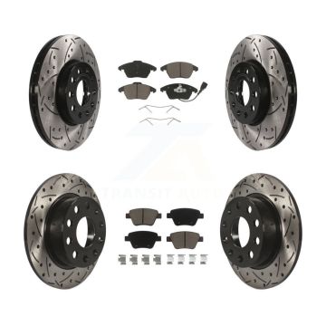 Front Rear Drilled Slot Brake Rotors Ceramic Pad Kit For 17-18 Volkswagen Jetta 1.8L/1.4L KDC-100299