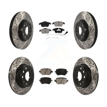 Front Rear Coated Drilled Slotted Disc Brake Rotors Ceramic Pad Kit For Volkswagen Passat KDC-100300