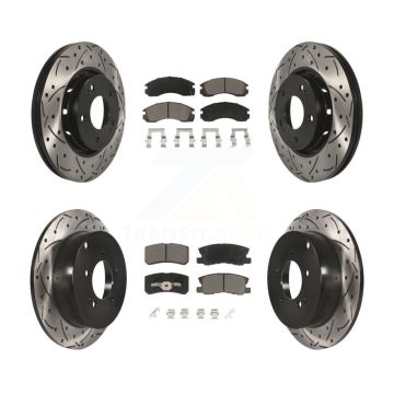 Front Rear Coated Drilled Slotted Disc Brake Rotors Ceramic Pad Kit For Mitsubishi Lancer KDC-100303