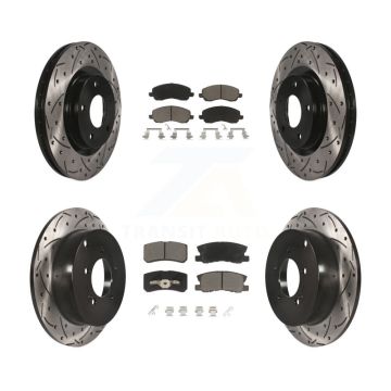 Front Rear Coated Drilled Slot Disc Brake Rotors Ceramic Pad Kit For Mitsubishi Outlander KDC-100307