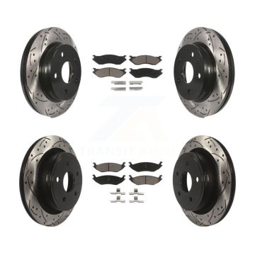 Front Rear Coated Drill Slot Disc Brake Rotors Ceramic Pad Kit For Dodge Ram 1500 Durango KDC-100310