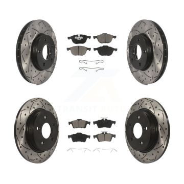 Front Rear Coated Drilled Slotted Disc Brake Rotors And Ceramic Pads Kit For Ford Focus KDC-100317