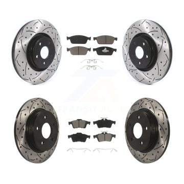 Front Rear Coated Drill Slot Disc Brake Rotor Ceramic Pad Kit For 2013-2018 Ford Focus ST KDC-100318
