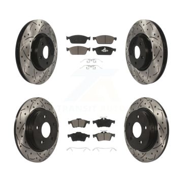 Front Rear Coated Drill Slot Disc Brake Rotor Ceramic Pad Kit For 2013-2018 Ford Focus ST KDC-100321