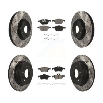 Front Rear Coated Drilled Slot Disc Brake Rotors Ceramic Pad Kit For Ford Transit Connect KDC-100323