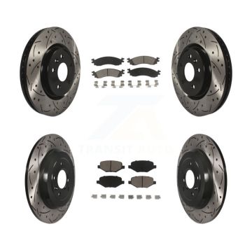 Front Rear Coat Drill Slot Disc Brake Rotor Ceramic Pad Kit For 2010-2012 Ford Taurus SHO KDC-100330