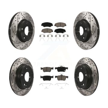 Front Rear Coated Drilled Slotted Disc Brake Rotors And Ceramic Pads Kit For Honda Civic KDC-100340