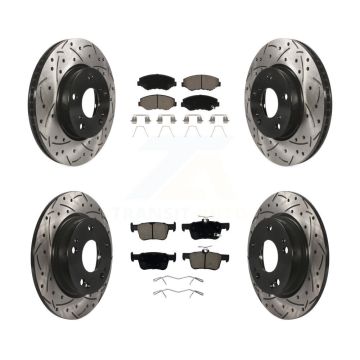 Front Rear Coated Drilled Slotted Disc Brake Rotors And Ceramic Pads Kit For Honda Civic KDC-100342