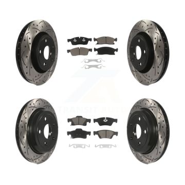 Front Rear Coated Drill Slot Disc Brake Rotors Ceramic Pad Kit For Jeep Grand Cherokee WK KDC-100344