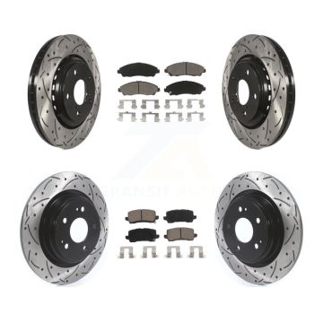 Front Rear Coated Drilled Slotted Disc Brake Rotors And Ceramic Pads Kit For Acura MDX KDC-100346