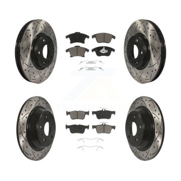 Front Rear Coated Drill Slot Disc Brake Rotor Ceramic Pad Kit For Ford Fusion Lincoln MKZ KDC-100355