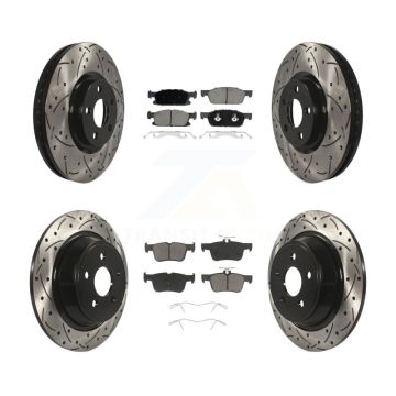 Front Rear Coated Drilled Slot Disc Brake Rotor & Ceramic Pad Kit For Lincoln Continental KDC-100357