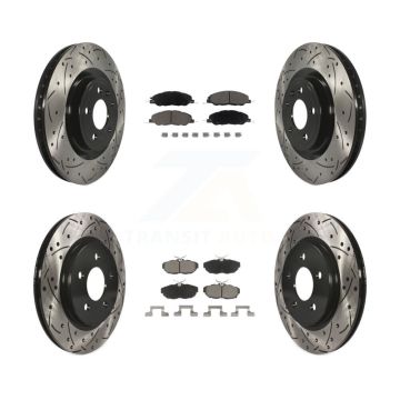 Front Rear Coated Drilled Slotted Disc Brake Rotors And Ceramic Pads Kit For Ford Mustang KDC-100359