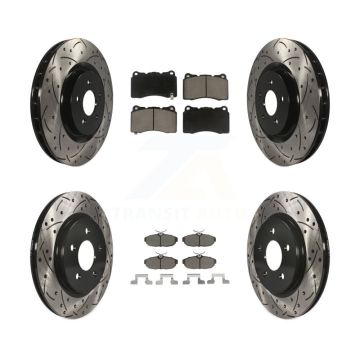 Front Rear Coated Drilled Slotted Disc Brake Rotors And Ceramic Pads Kit For Ford Mustang KDC-100362