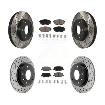 Front Rear Coated Drilled Slotted Disc Brake Rotors And Ceramic Pad Kit For Mazda 3 Sport KDC-100365