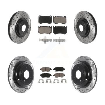 Front Rear Coated Drilled Slotted Disc Brake Rotors & Ceramic Pad Kit For Hyundai Genesis KDC-100369