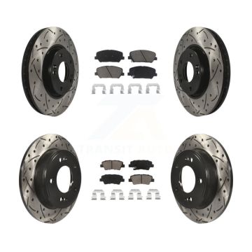 Front Rear Drill Slot Brake Rotor Ceramic Pad Kit For 13-15 Hyundai Veloster Turbocharged KDC-100380