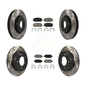 Front Rear Coated Drilled Slot Disc Brake Rotor Ceramic Pad Kit For Kia Forte Forte5 Koup KDC-100381