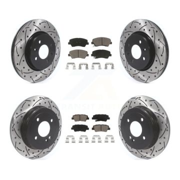Front Rear Coated Drilled Slotted Disc Brake Rotors And Ceramic Pads Kit For Kia Rio KDC-100382
