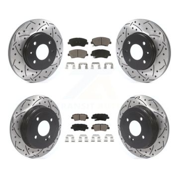Front Rear Coated Drill Slot Disc Brake Rotors Ceramic Pad Kit For Hyundai Accent Kia Rio KDC-100383