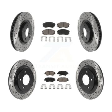 Front Rear Drilled Slot Disc Brake Rotor & Ceramic Pad Kit For Hyundai Sonata Kia Cadenza KDC-100384