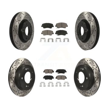 Front Rear Drilled Slot Brake Rotor Ceramic Pad Kit For Kia Forte With 15" Factory Wheels KDC-100385