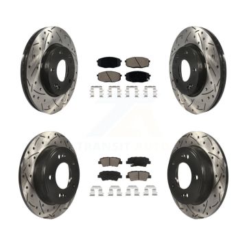 Front Rear Coated Drilled Slotted Disc Brake Rotor Ceramic Pad Kit For 2014-2016 Kia Soul KDC-100386