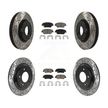 Front Rear Coated Drilled Slotted Disc Brake Rotors And Ceramic Pads Kit For Kia Optima KDC-100388