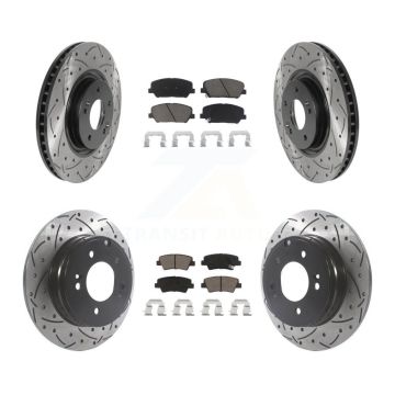 Front Rear Coated Drilled Slotted Disc Brake Rotors & Ceramic Pad Kit For Kia Optima 2.0L KDC-100389
