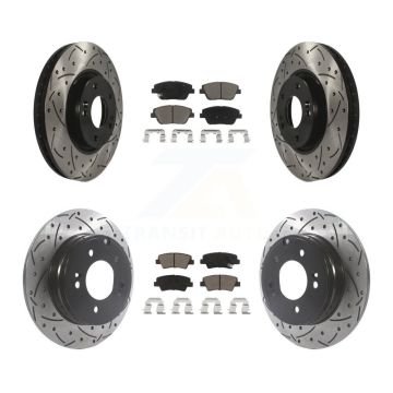 Front Rear Coat Drill Slot Disc Brake Rotor Ceramic Pad Kit For Hyundai Sonata Kia Optima KDC-100390