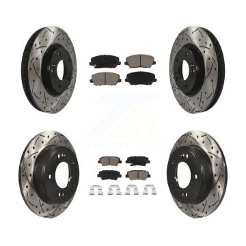 Front Rear Coated Drilled Slotted Disc Brake Rotor & Ceramic Pad Kit For Kia Forte Forte5 KDC-100392