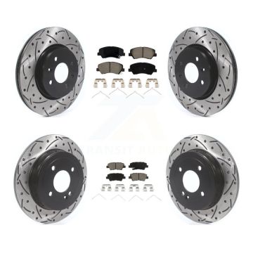 Front Rear Coated Drill Slot Disc Brake Rotors Ceramic Pad Kit For Kia Rio Hyundai Accent KDC-100396