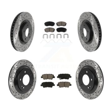 Front Rear Coated Drilled Slotted Disc Brake Rotors And Ceramic Pads Kit For Kia Optima KDC-100397