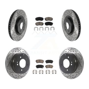 Front Rear Coated Drilled Slotted Disc Brake Rotors And Ceramic Pads Kit For Kia Optima KDC-100398