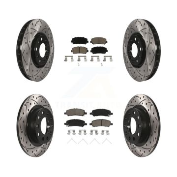 Front Rear Coated Drilled Slot Disc Brake Rotors Ceramic Pad Kit For 2013-2016 Dodge Dart KDC-100404