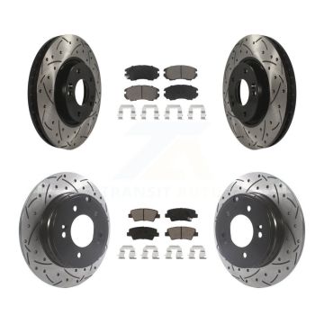 Front Rear Coated Drilled Slot Disc Brake Rotor & Ceramic Pad Kit For Hyundai Sonata 3.3L KDC-100405