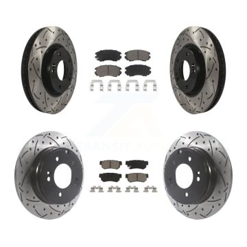 Front Rear Coated Drilled Slot Disc Brake Rotor & Ceramic Pad Kit For Hyundai Sonata 3.3L KDC-100406