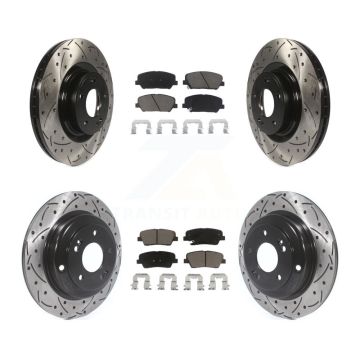 Front Rear Coated Drilled Slot Disc Brake Rotor Ceramic Pad Kit For Hyundai Genesis Coupe KDC-100410