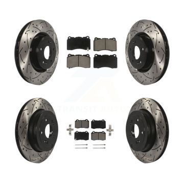 Front Rear Coated Drilled Slot Disc Brake Rotor Ceramic Pad Kit For Hyundai Genesis Coupe KDC-100411